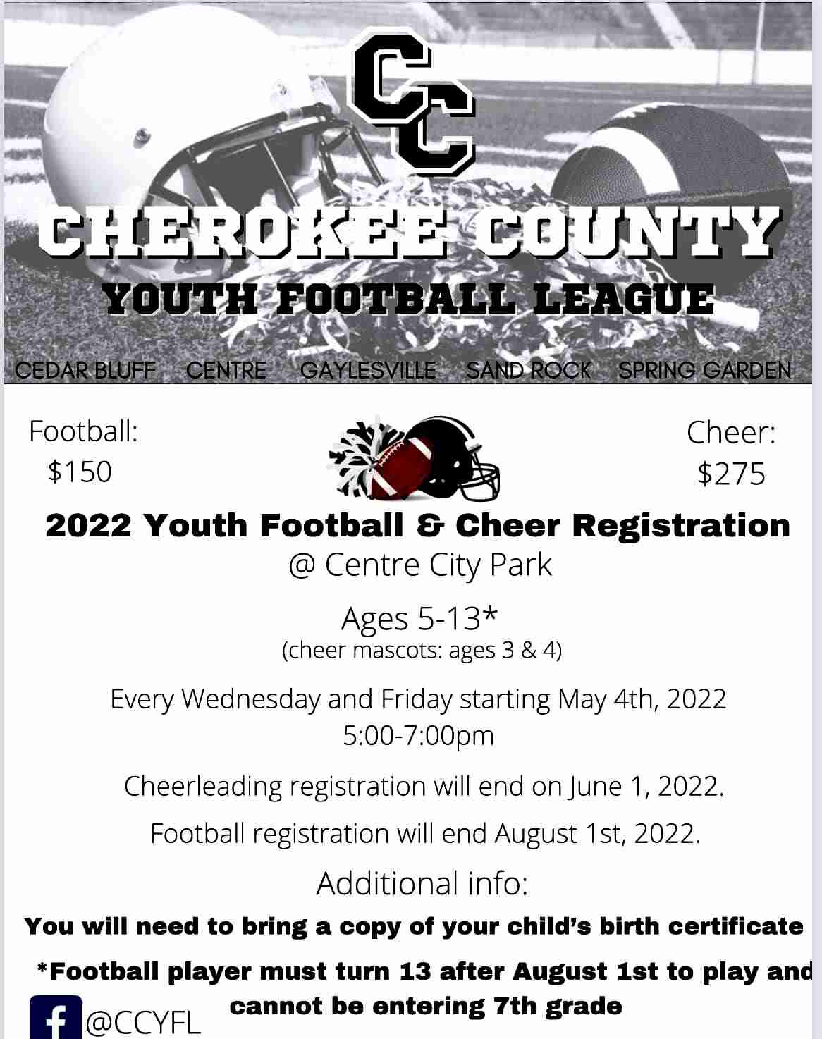 Cherokee County Youth Football and Cheer Registration WEIS Local