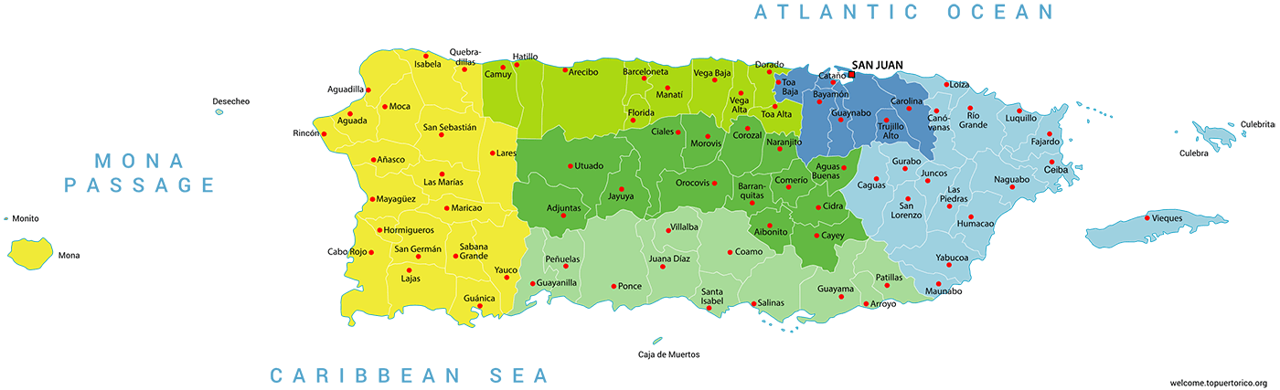 Puerto Rico County Map Puerto Rico's Regions And Cities