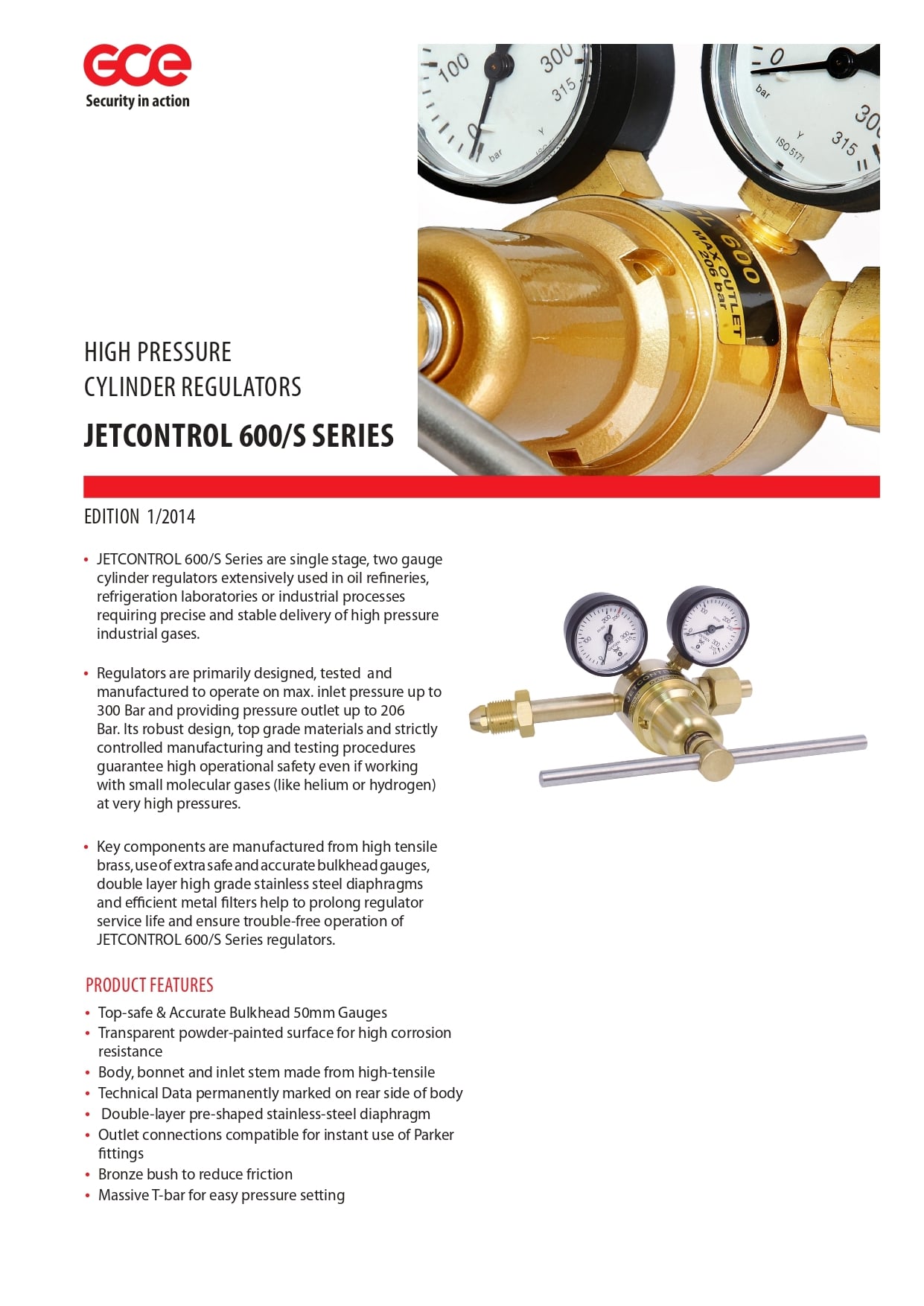 GCE Regulator High Pressurer Regulator M600 CO2 BIG GasCO2 Inlet