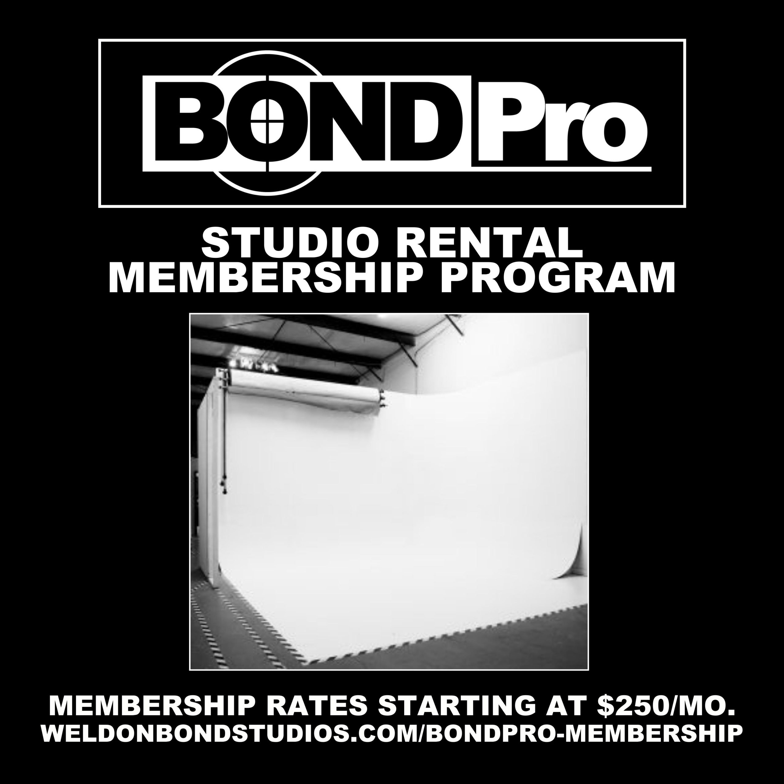 BONDPROMEMBERSHIP250 25 hr. Photo Studio Rental Weldon Bond