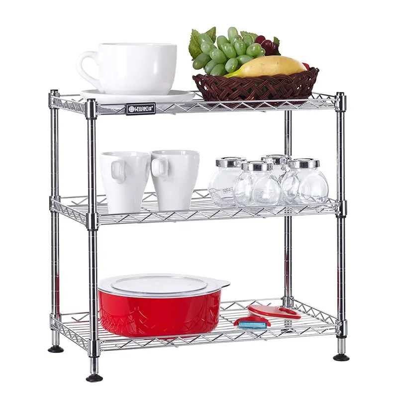 Low Price K &D 3 Shelves Chrome Metal Kitchen Mini Wire Rack Stand