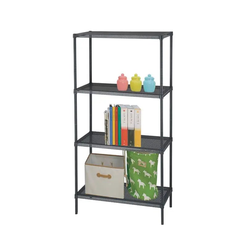 Black Epoxy Coated 4 Tiers Adjustable Perforated Metal Rack Custom