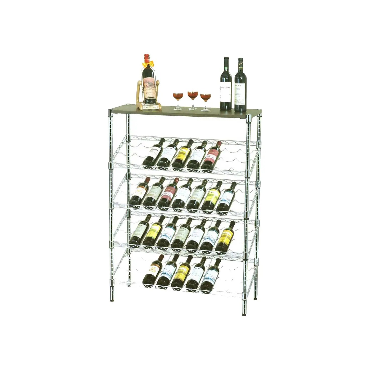 5 Tiers Slanted Adjustable Chrome Metal Wire Wine Storage Rack