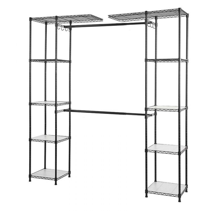 Durable Space Save Extendable heavy Duty Double Pole Closet Rack Steel