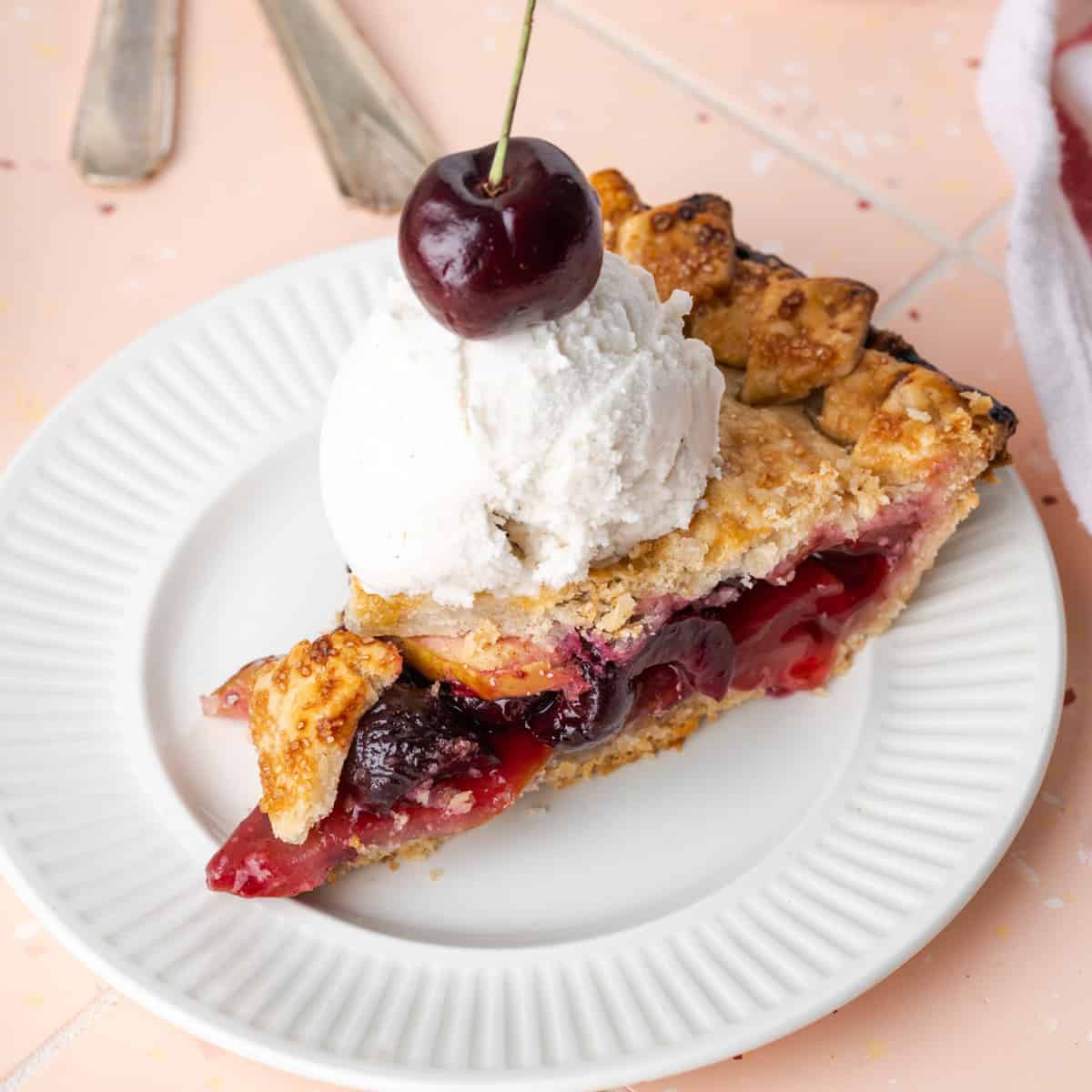 Cherry Pie Slice With Ice Cream