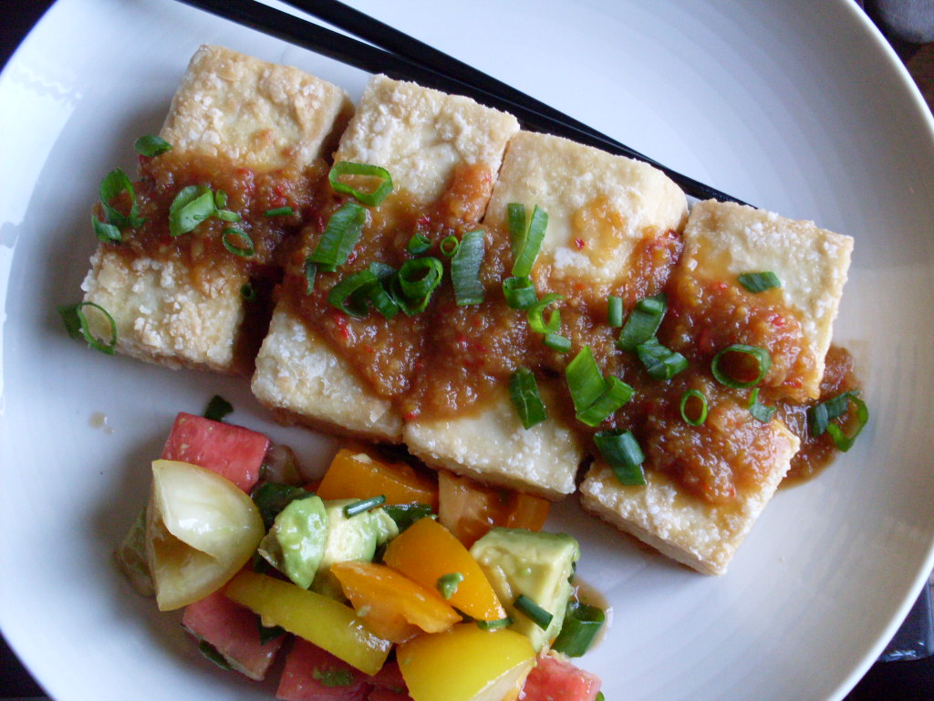 Meatless Monday Fried tofu with plum sauce and some rambling. well