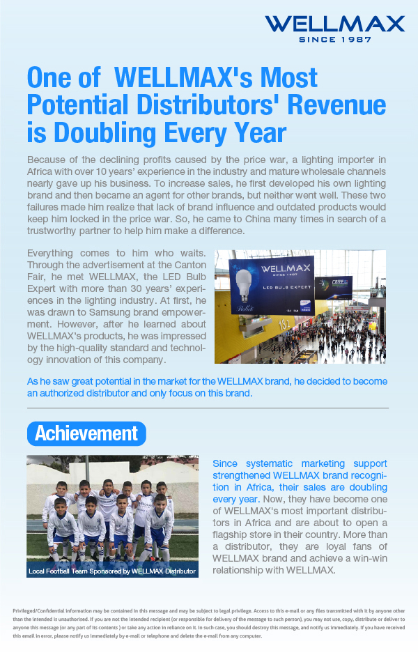 LED Distributors' Revenue Doubled Every Year Wellmax