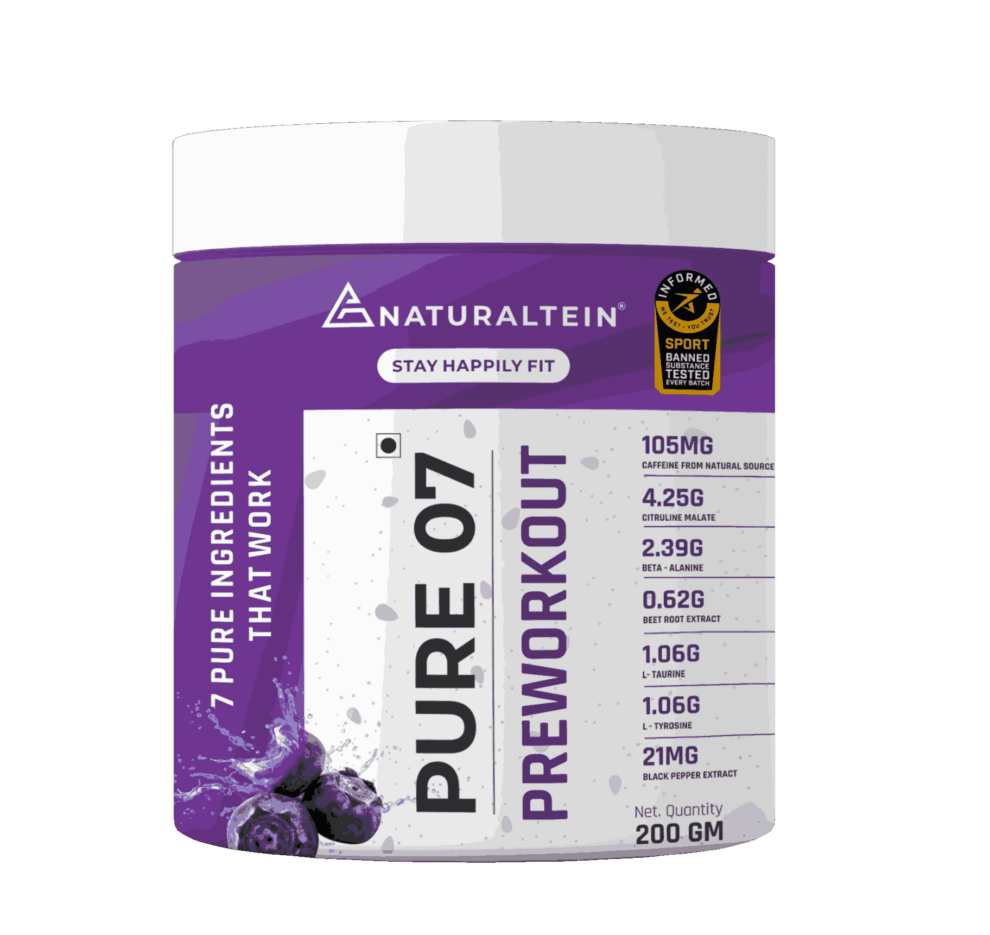 NATURALTEIN Pure 07 Preworkout Supplement Powder Blueberry Flavour