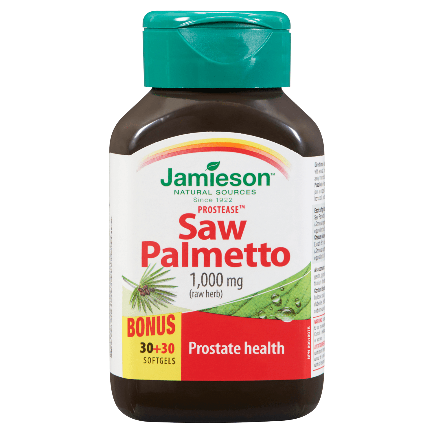 Jamieson Prostease Saw Palmetto Raw Herb 1,000 mg, 60 Softgels