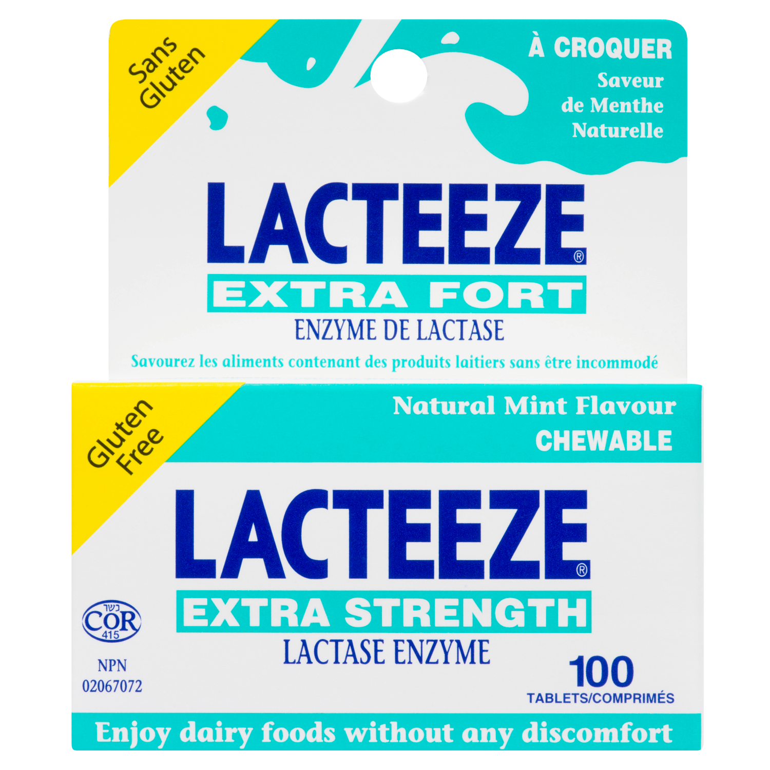 Lacteeze Natural Mint Flavour Chewable Extra Strength Lactase Enzyme, 100 Tablets WeShine.ca