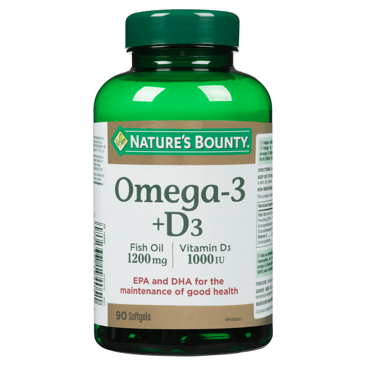 Nature's Bounty Omega3 + D3 Fish Oil 1200 mg Vitamin D3 1000 IU, 90