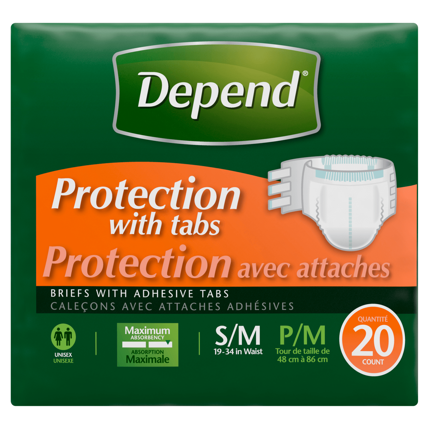 Depend Protection with Tabs Briefs with Adhesive Tabs Unisex Maximum