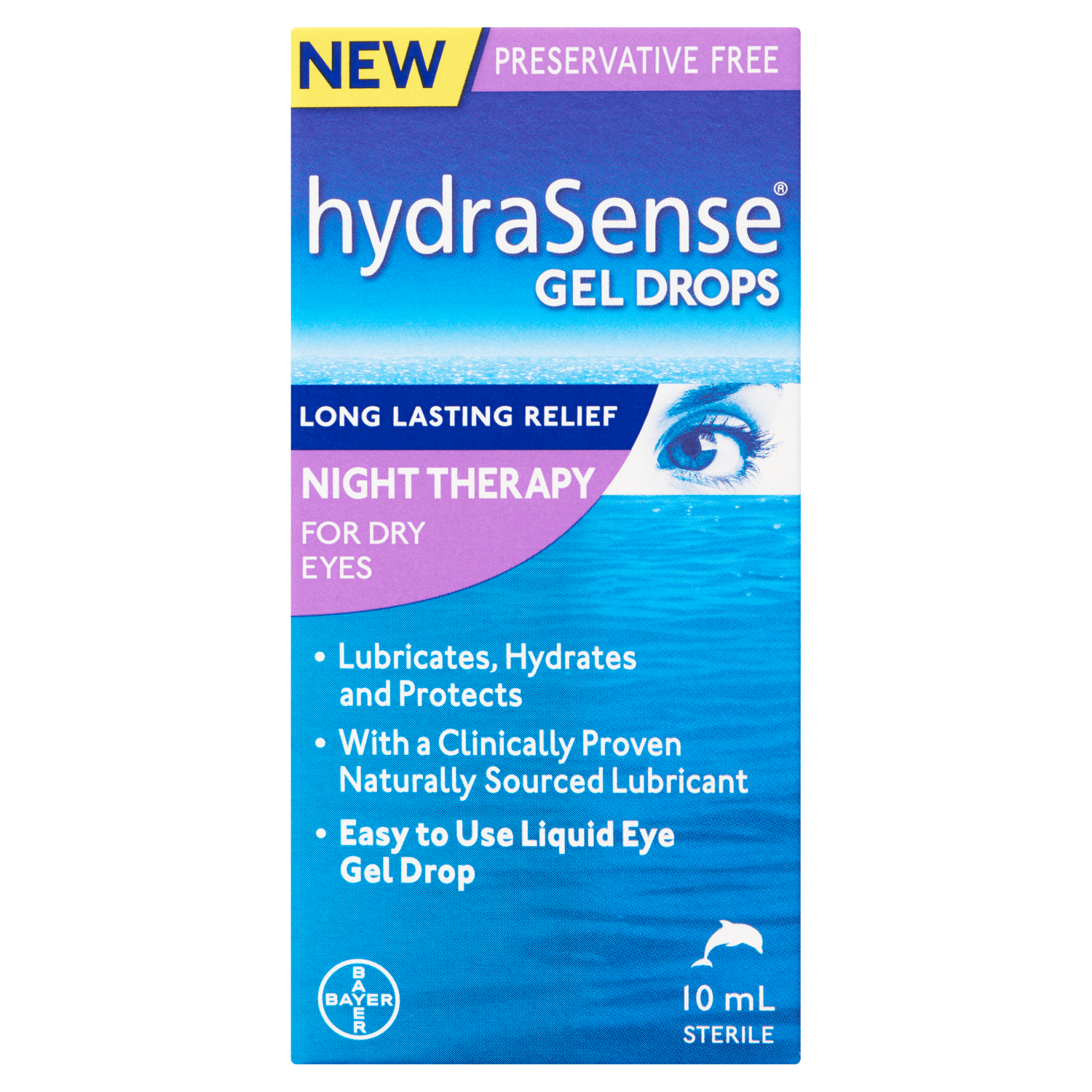 HydraSense Long Lasting Relief Gel Drops Night Therapy for Dry Eyes, 10