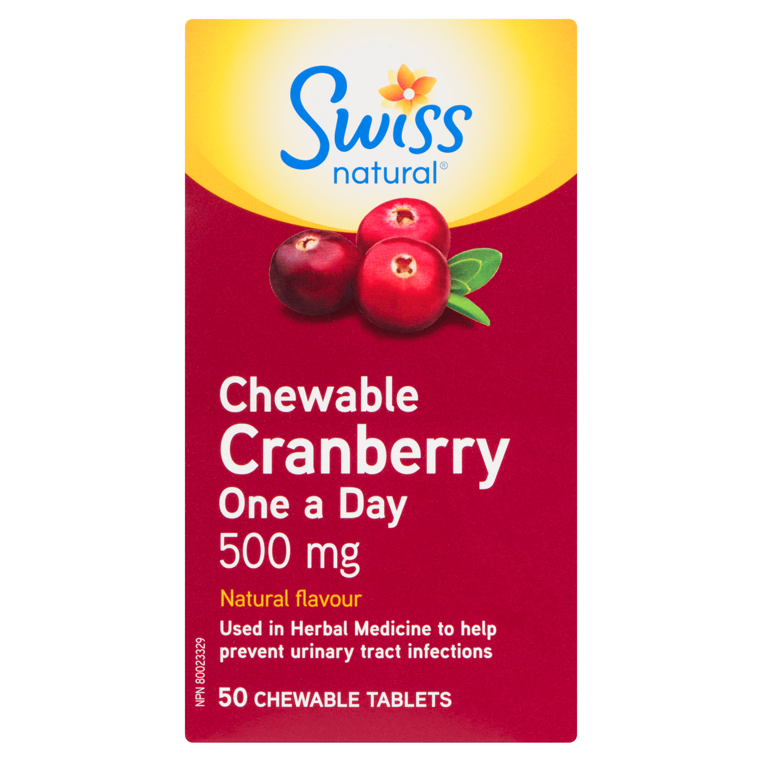 Swiss Natural Cranberry One a Day 500 mg, 50 Chewable Tablets WeShine