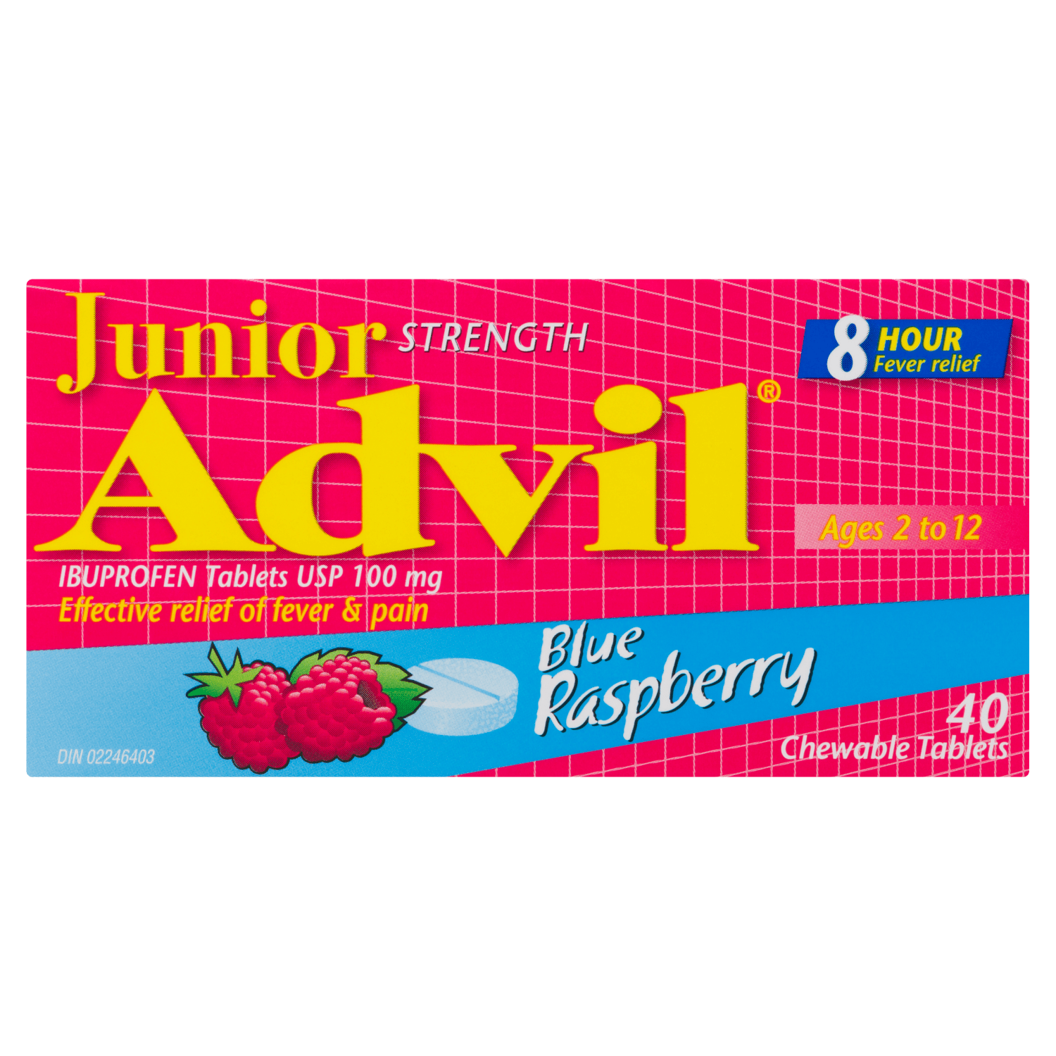 Advil Junior Strength Ibuprofen Tablets USP 100 mg Blue Raspberry, 40