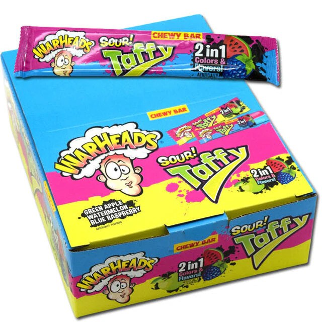 Warheads Taffy Bar 2in1 24x1.49oz Pacific Candy Wholesale
