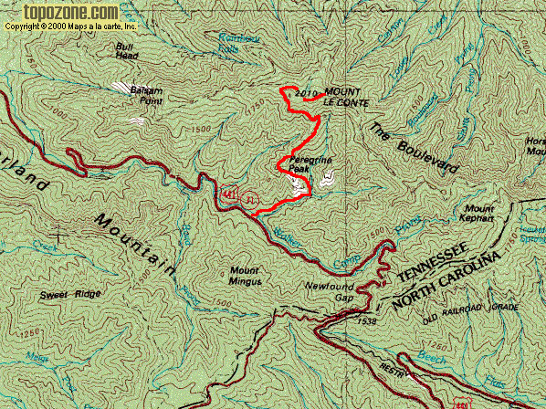 Mt Leconte Trail Map U.S Mountains Route Descriptions Mt. Le Conte
