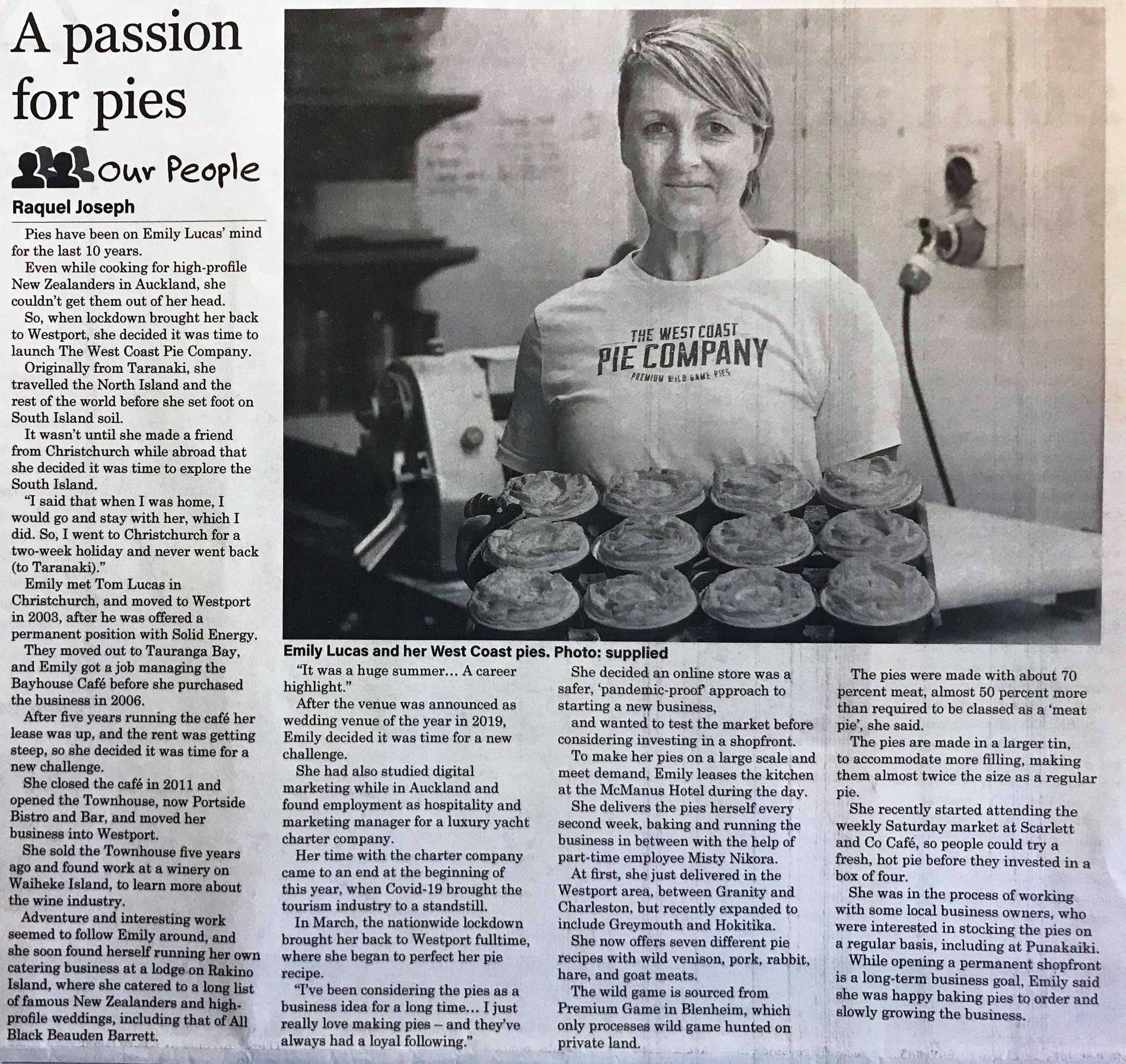 THE WESTPORT NEWS OUR PEOPLE West Coast Pies