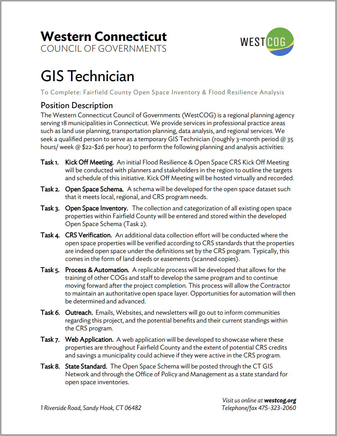 GIS Technician Position Available Western Connecticut Council of