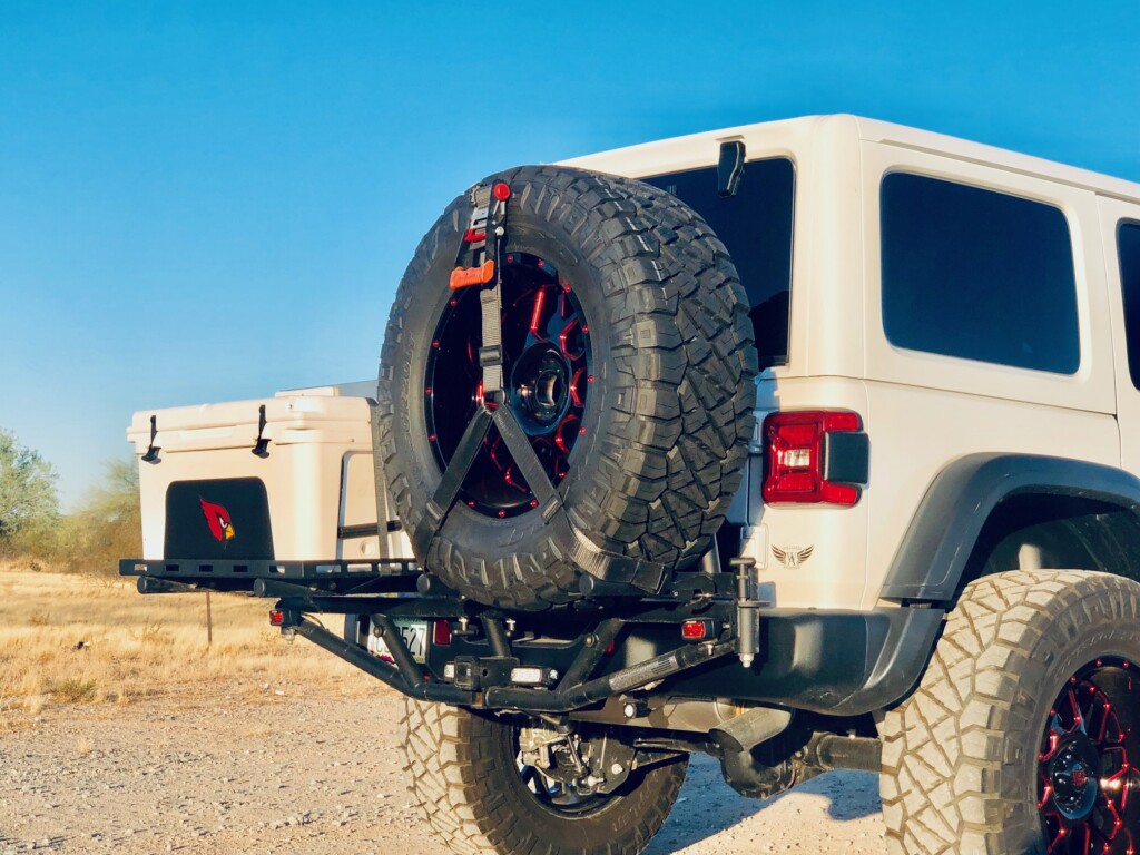 Universal Hitch Mount Tire Rack with Cooler Mount & Work Table