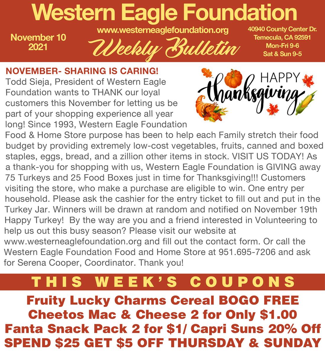 WESTERN EAGLE FOUNDATION WEEKLY BULLETIN November 10, 2021 Western