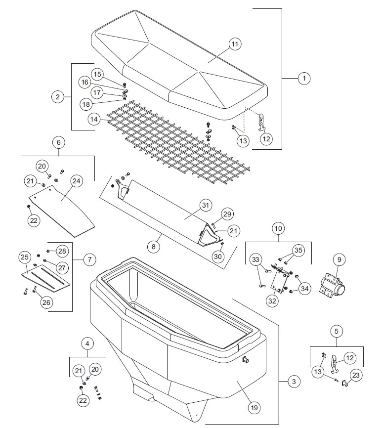 ProFlo 900 91850/918501 Hopper, Vibrator & Baffle Components Diagram Serial Numbers