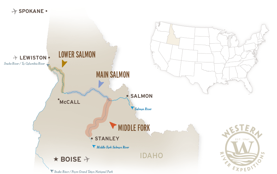 Main Salmon River Map Salmon River Rafting in Idaho