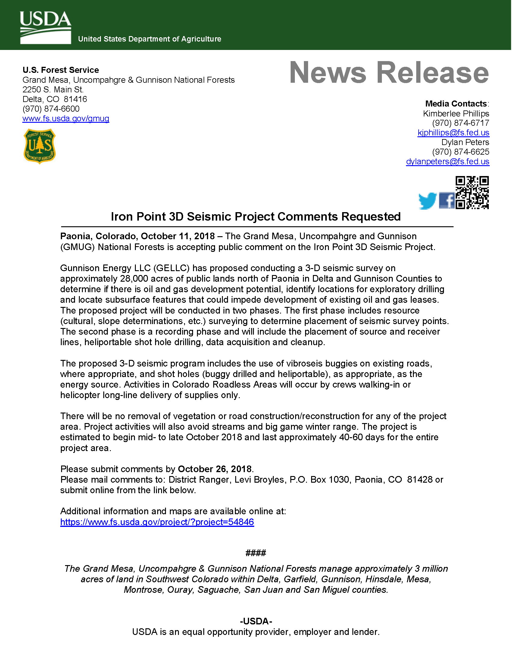 Proposed Gunnison Energy Seismic Data Acquisition Project Western