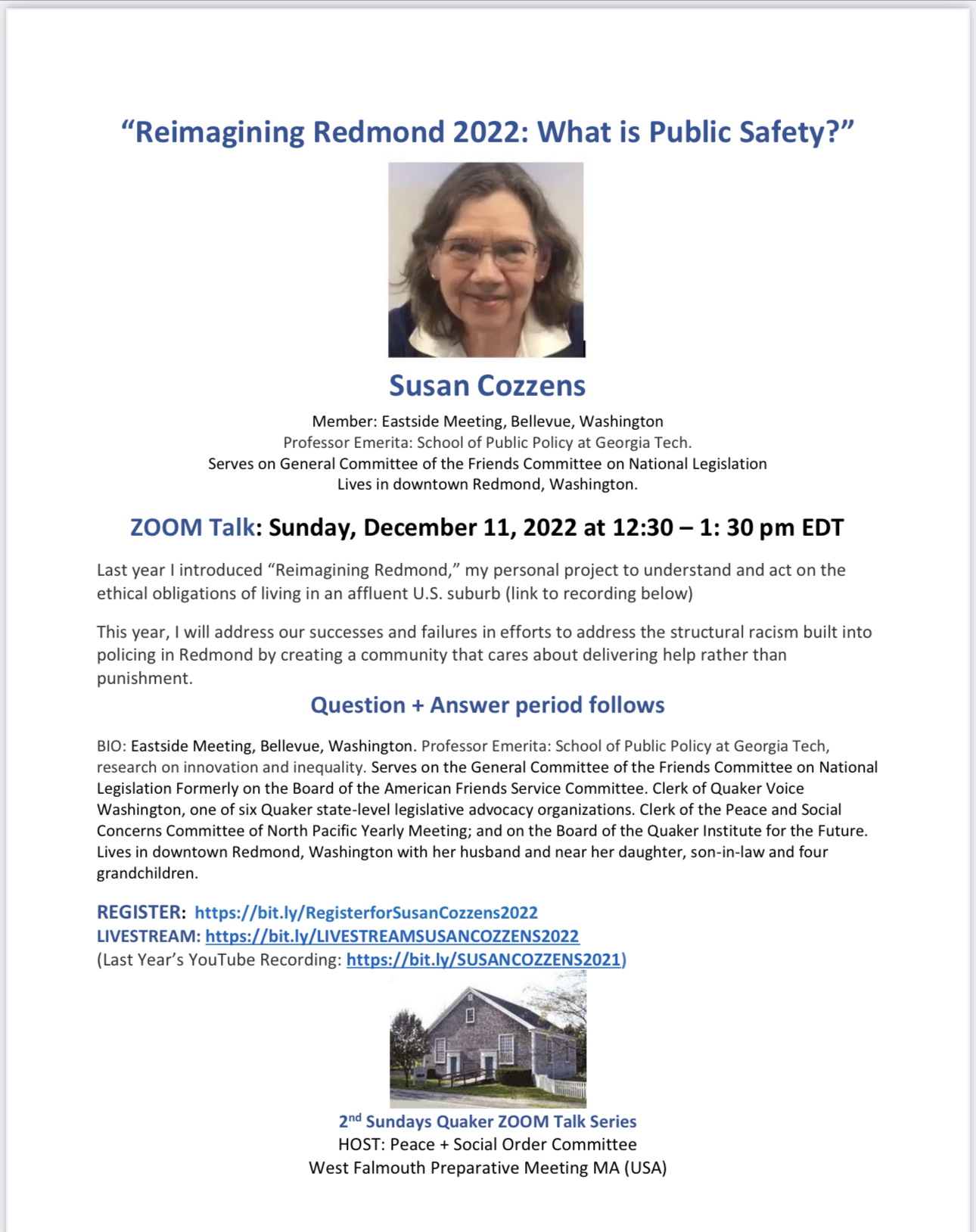 Reimagining Redmond 2022 West Falmouth Quakers