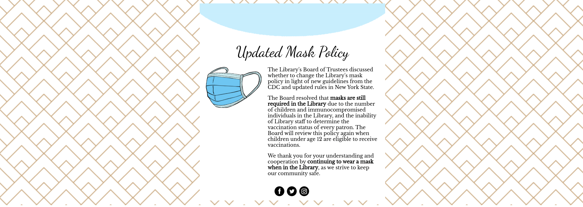 Updated Mask Policy Westhampton Free Library