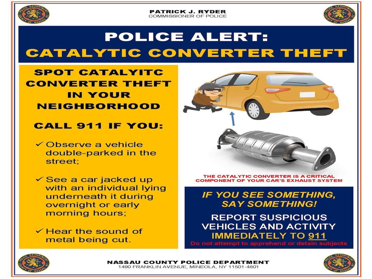 Nassau police urge residents to be on alert as catalytic converter