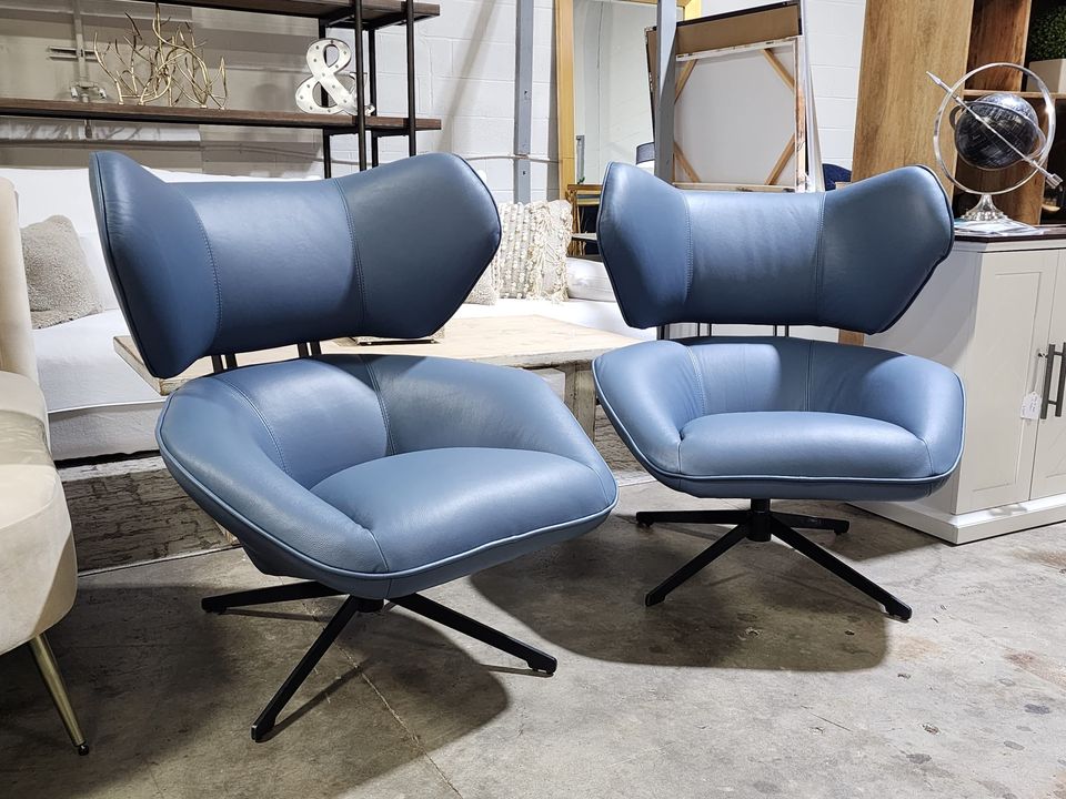 2PC Electra Genuine Leather Swivel Chairs