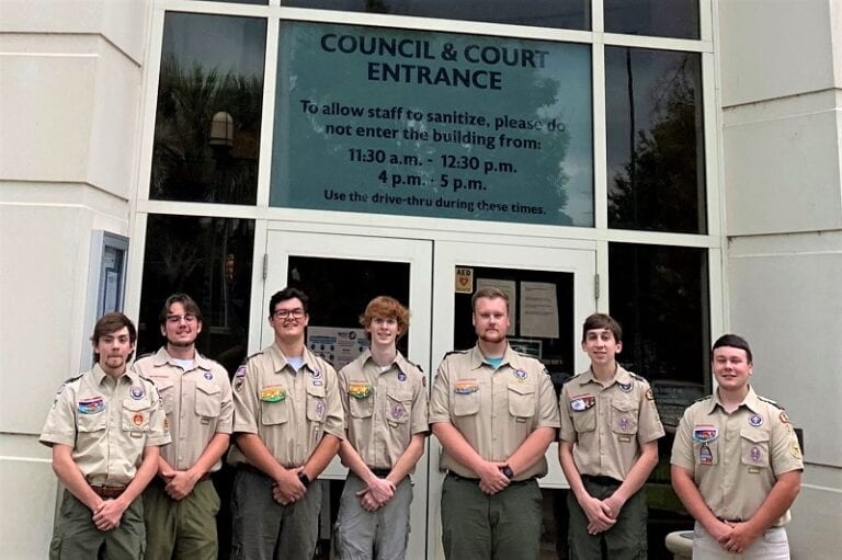 Boy Scout's recognized for their Eagle Scout and Community Service