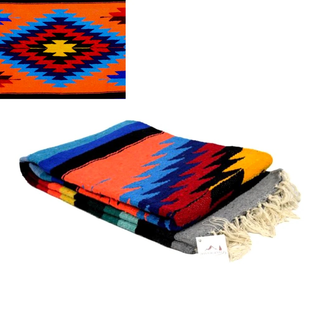 Orange Mexican Blanket Aztec Diamond Southwest Decor Authentic