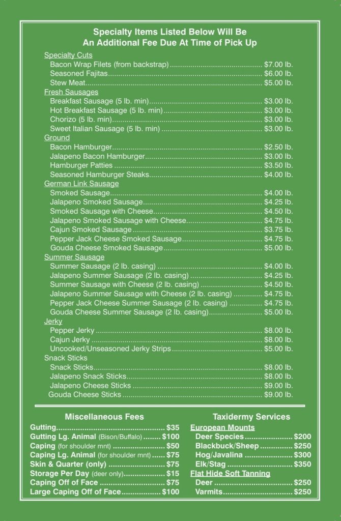 Processing J's Deer & Wild Game Processing