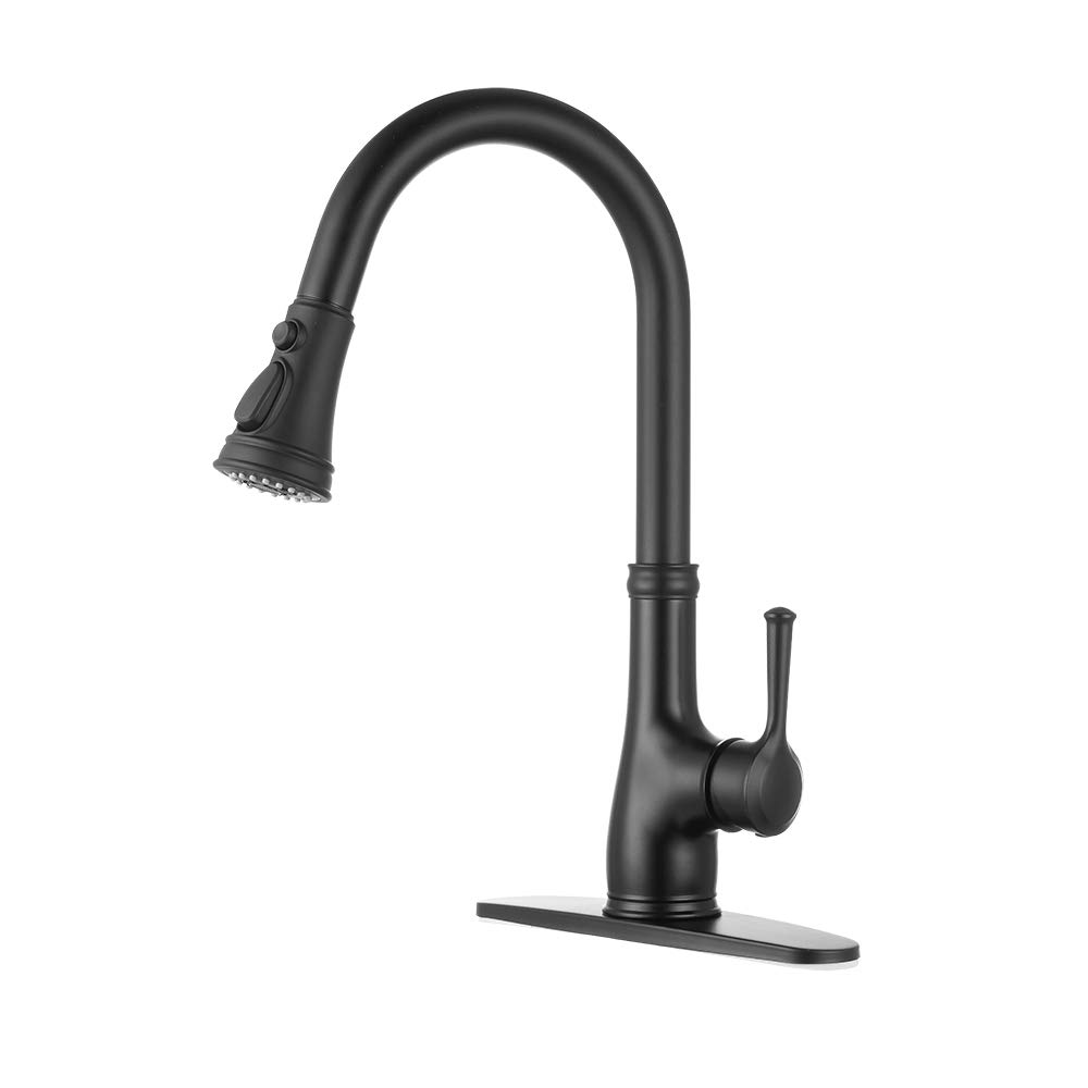 Black Kitchen Sink Faucet, Single Handle Pull Down Matte Black Kitchen