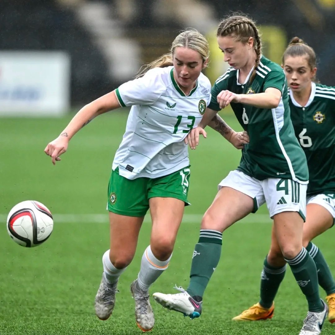 Ceola and Méabh in action for Ireland U19s Wexford FC