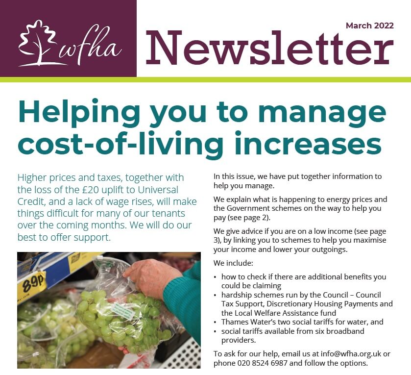 WFHA March 2022 Newsletter Waltham Forest Housing Association