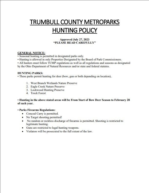 Trumbull County MetroParks hunters can expect a big change for fall
