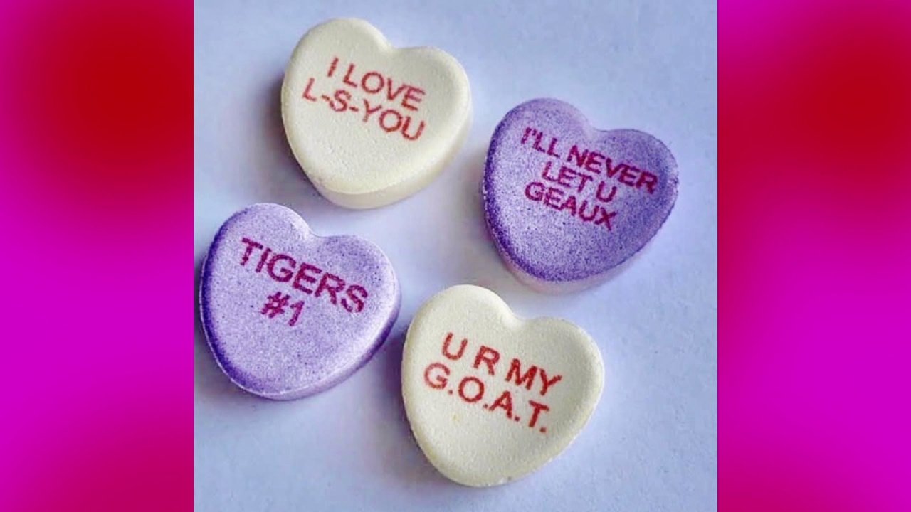 NOLA Candy Hearts with sweet sayings for Valentine’s Day