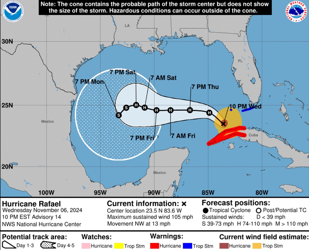 Rafael Crossed Cuba as a Major Hurricane and Is Now in the Gulf of Mexico