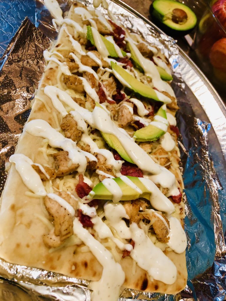 Mix chicken and wings sauce in large bowl. California Chicken Flatbread Recipe - What Bri's Cooking
