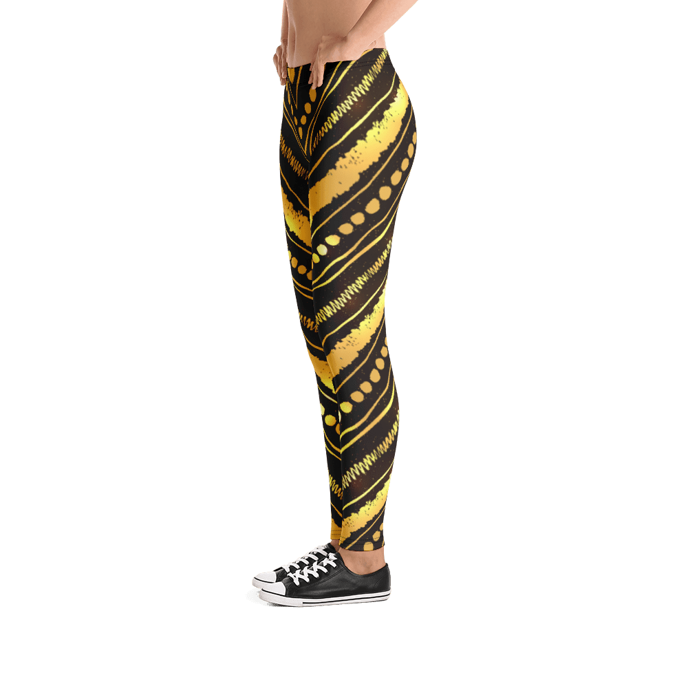 Vibrant Gold and Black Stripes Leggings Bright Golden Striped Yoga