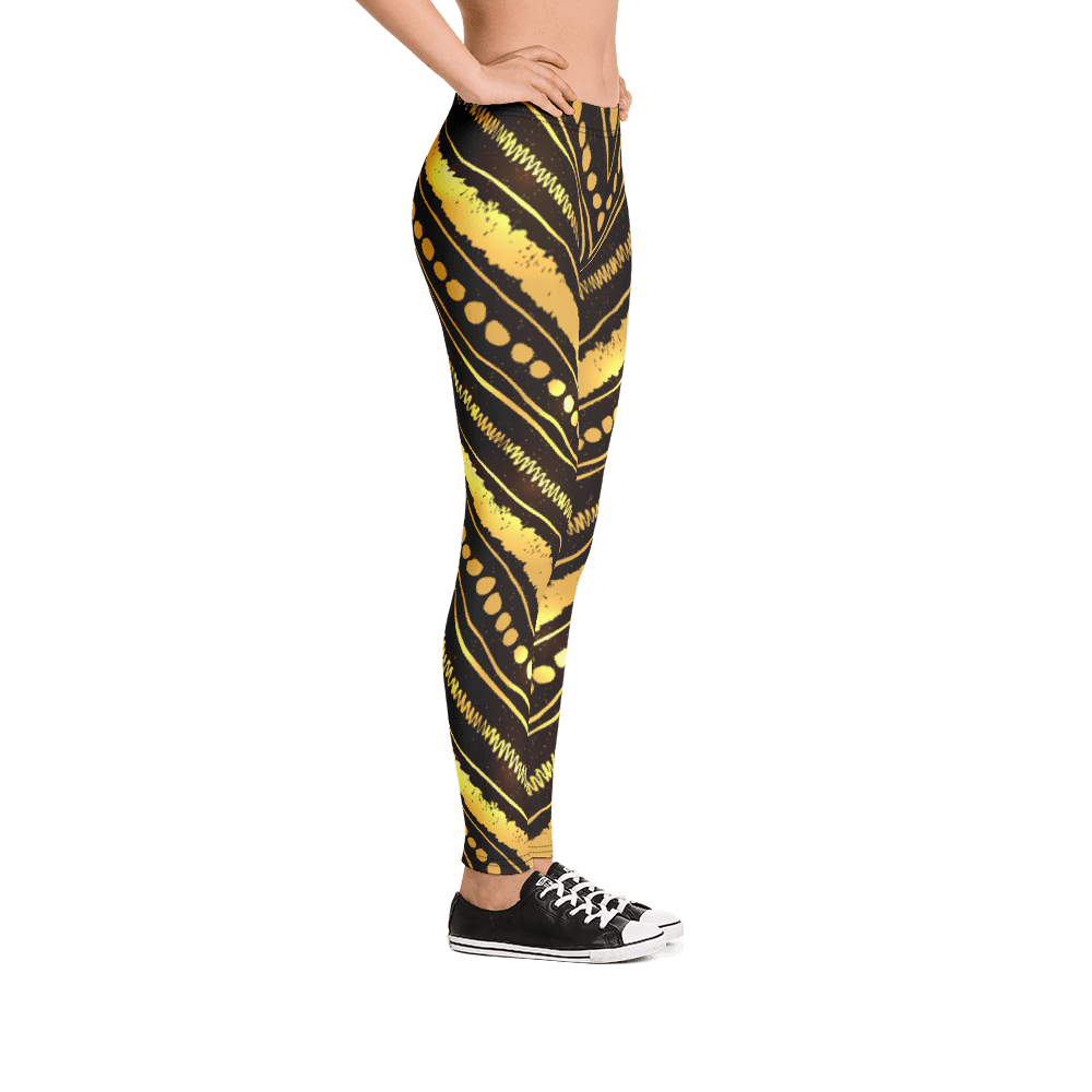 Vibrant Gold and Black Stripes Leggings Bright Golden Striped Yoga