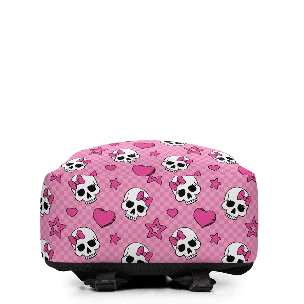 Love Pink Minimalist Backpack, Women Girls School Bag Hearts and Skulls Backpack What Devotion