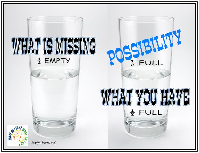 IS YOUR GLASS ½ EMPTY OR ½ FULL? DOES IT MATTER? What Do I Say? What
