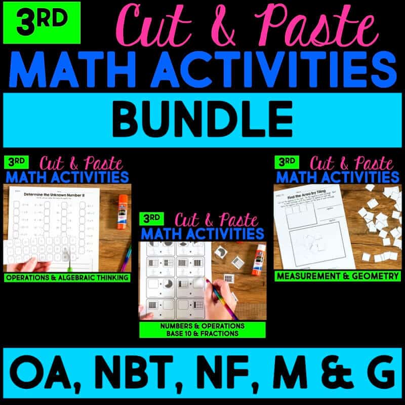 3Nd Grade Cut And Paste Florida Map Cut and Paste Math Activities for Third Grade BUNDLE