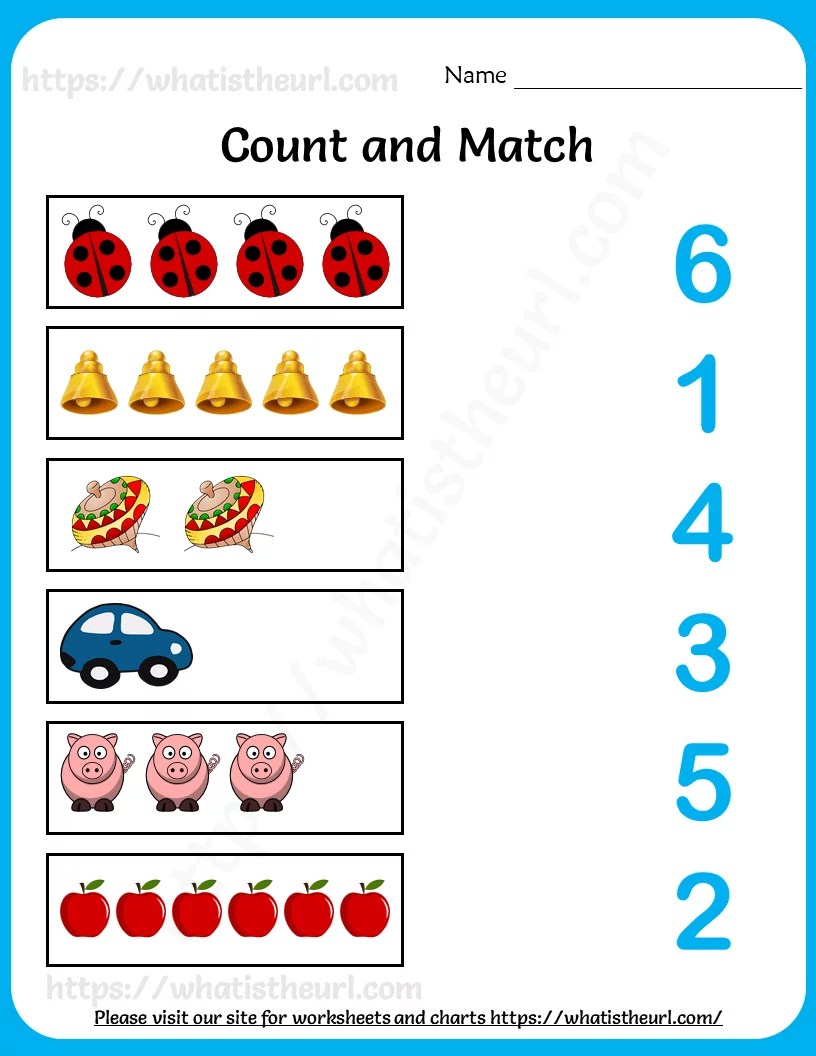 Count and Match (1 to 6) Worksheets For Pre-Kindergarten - Your Home
