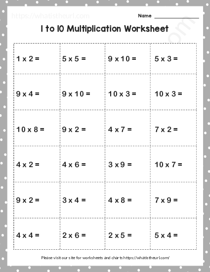Multiplication (Using Numbers from 1 to 10) Worksheet-Exercise 3 - Your