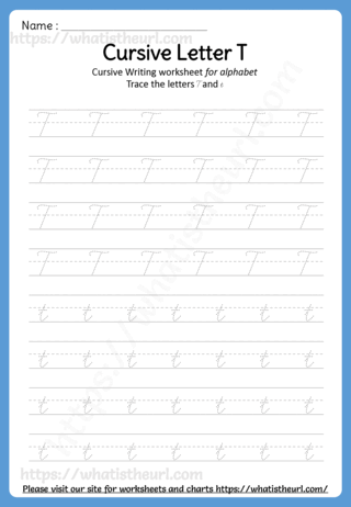 Cursive Writing Worksheet : Letter T - Your Home Teacher